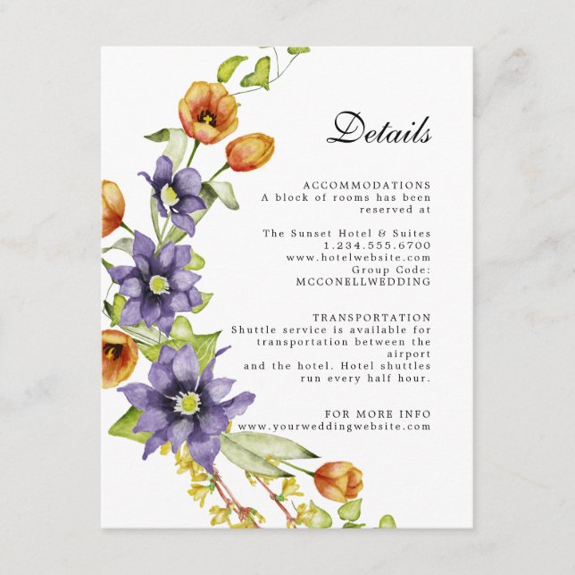 Sparkling spring flower reception wedding enclosure card (Front)