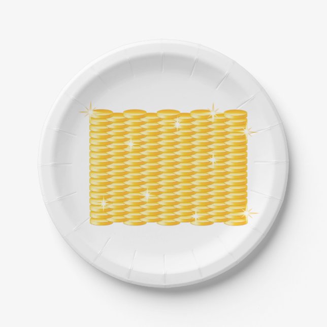 Sparkling Stacks of Gold Coins Paper Plate (Front)