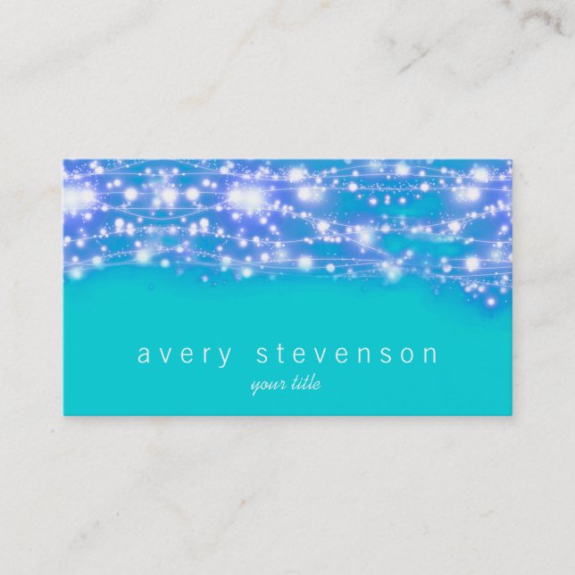 Sparkling Stars Blue and Turquoise Festive Business Card (Front)