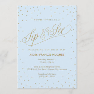 Sparkling Stars Blue Boy Baby Sip and See Invitation