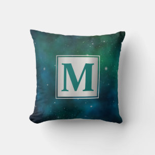 Sparkling Stars on Blue & Green Space Background Cushion