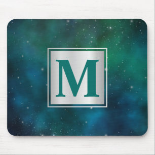 Sparkling Stars on Blue & Green Space Background Mouse Mat