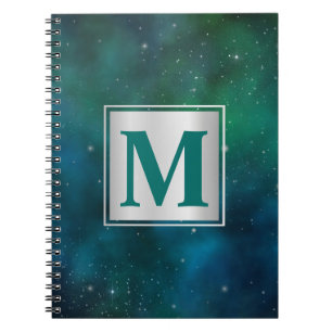 Sparkling Stars on Blue & Green Space Background Notebook