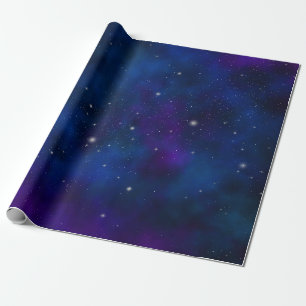 Sparkling Stars on Blue & Purple Space Background Wrapping Paper