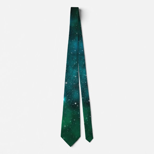 Sparkling Stars on Deep Green Space Background Tie (Front)