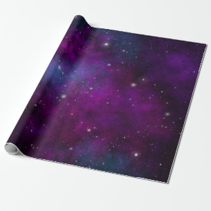 Sparkling Stars on Deep Purple Space Background Wrapping Paper