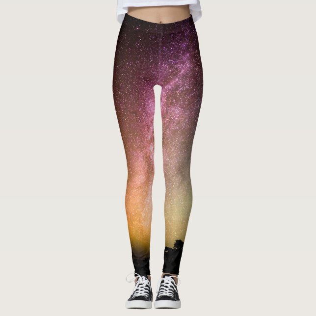 Sparkling Stars Rainbow Galaxy Leggings (Front)