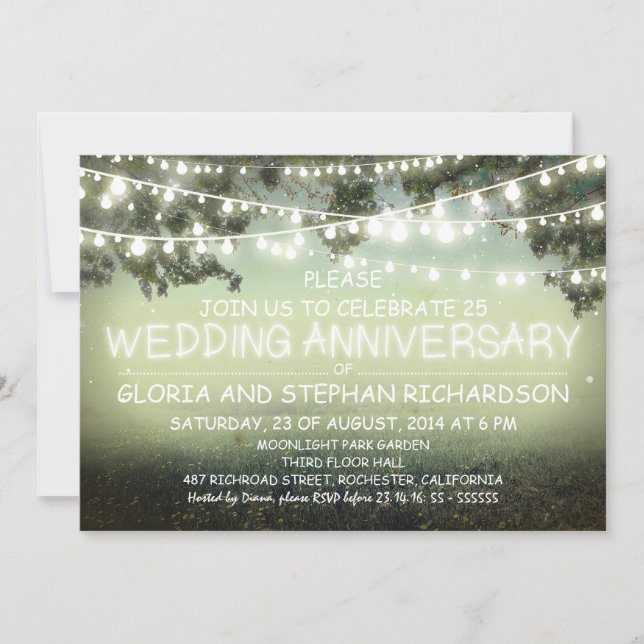 sparkling string lights wedding anniversary INVITE (Front)