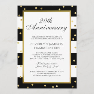 Sparkling Stripes 20th Wedding Anniversary Party Invitation