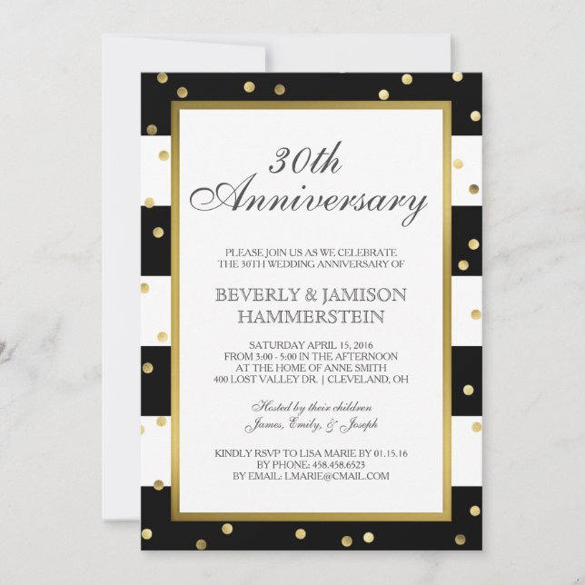 Sparkling Stripes | 30th Wedding Anniversary Party Invitation (Front)