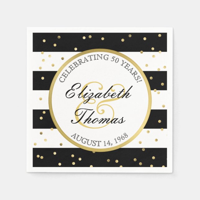 Sparkling Stripes | 50th Wedding Anniversary Napkin (Front)