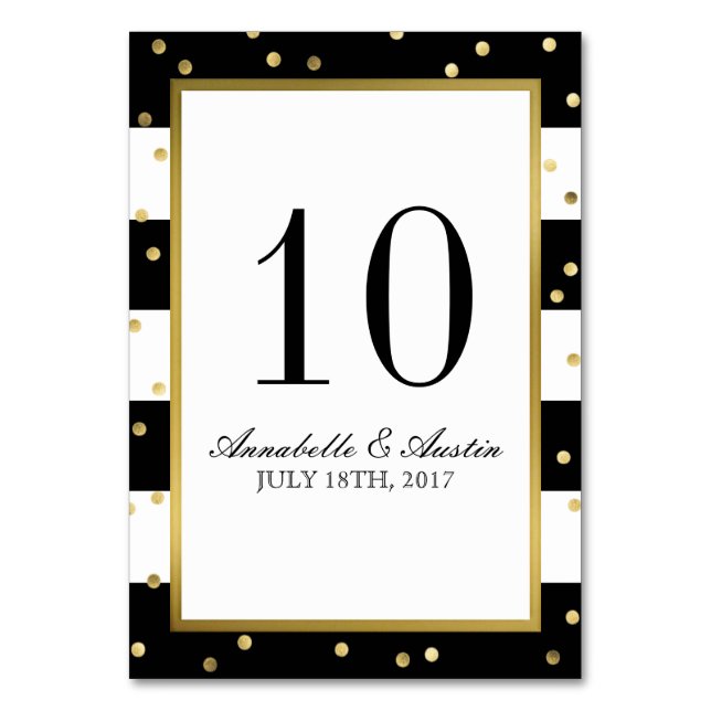 Sparkling Stripes | Elegant Wedding Table Card (Front)