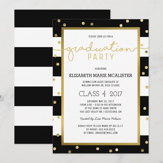 Sparkling Stripes | Graduation Party Invitation (Front/Back)