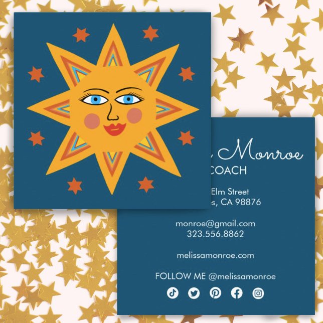 Sparkling Sun Cute and Charming Colourful   Square Business Card (Creator Uploaded)