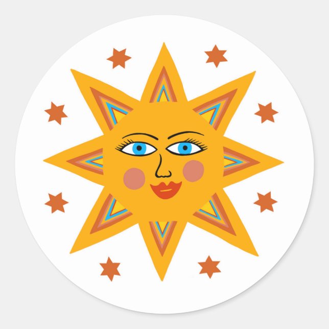 Sparkling Sun Cute Colourful & Fun Classic Round Sticker (Front)