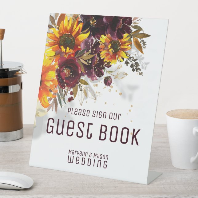 Sparkling Sun & Wine Guest Book Pedestal Sign (In SItu)