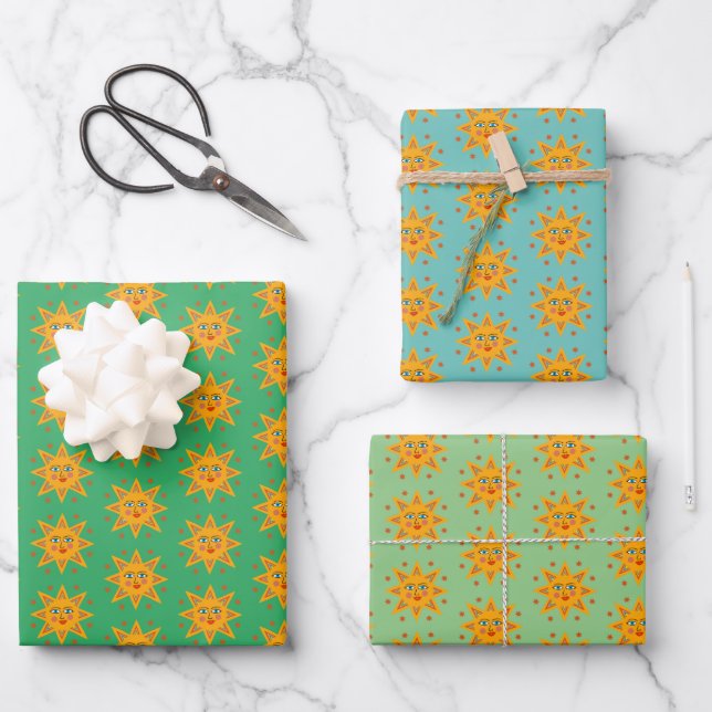 Sparkling Suns Cute Charming Pattern Gift Wrapping Paper Sheet (Front)