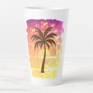 Sparkling Sunset Palm Tree   Tropical Paradise Sil Latte Mug