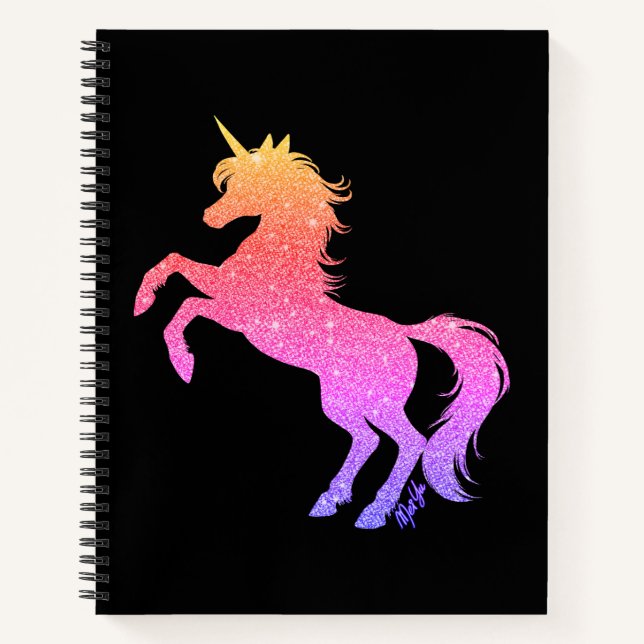 Sparkling Sunset Unicorn Black Notebook by Mei Yu (Front)