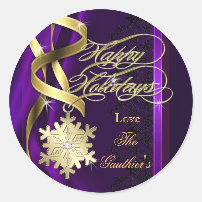 Sparkling Swirls Snowflake Holiday Purple Sticker (Front)