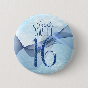 Sparkling Swirls Sweet Sixteen Blue ID652 6 Cm Round Badge