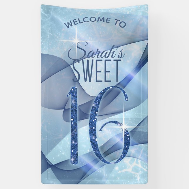 Sparkling Swirls Sweet Sixteen Blue ID652 Banner (Vertical)