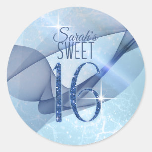 Sparkling Swirls Sweet Sixteen Blue ID652 Classic Round Sticker
