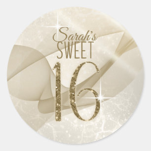 Sparkling Swirls Sweet Sixteen Gold ID652 Classic Round Sticker