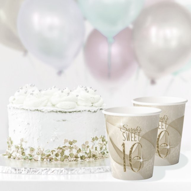 Sparkling Swirls Sweet Sixteen Gold ID652 Paper Cups (Creator Uploaded)