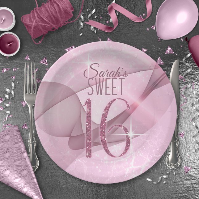 Sparkling Swirls Sweet Sixteen Orchid Pink ID652 Paper Plate (Creator Uploaded)
