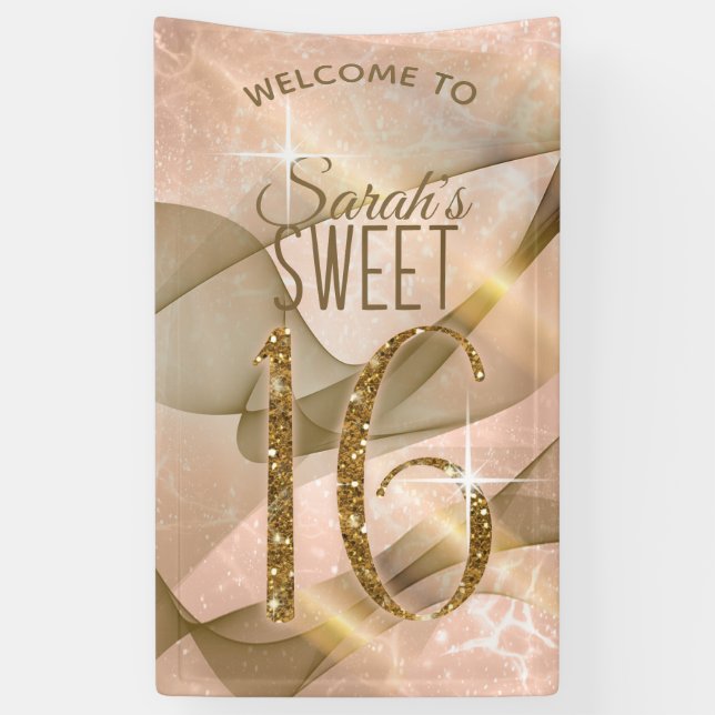 Sparkling Swirls Sweet Sixteen Rose Gold ID652 Banner (Vertical)