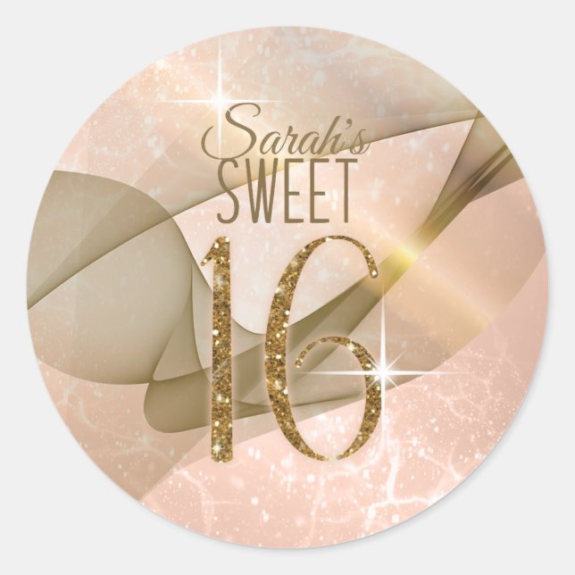Sparkling Swirls Sweet Sixteen Rose Gold ID652 Classic Round Sticker (Front)