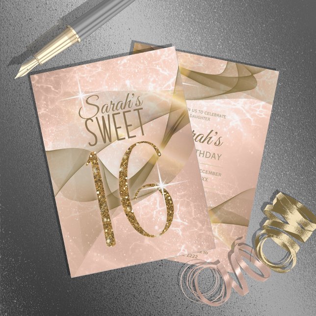 Sparkling Swirls Sweet Sixteen Rose Gold ID652 Invitation (Creator Uploaded)