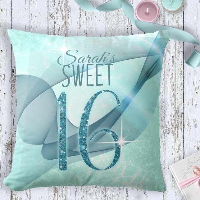 Sparkling Swirls Sweet Sixteen Teal ID652 Cushion (Creator Uploaded)