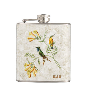 Sparkling Tailed Hummingbird Monogram Hip Flask