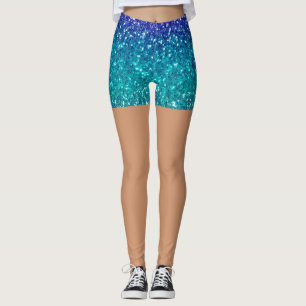 Sparkling Teal Blue Glitter Skin Tone Women's  Leggings