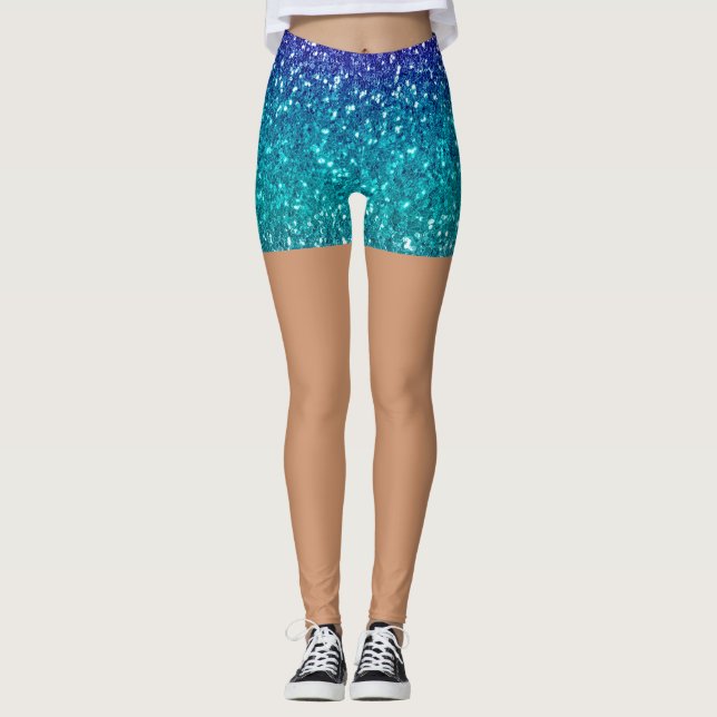 Sparkling Teal Blue Glitter Skin Tone Women's  Leggings (Front)