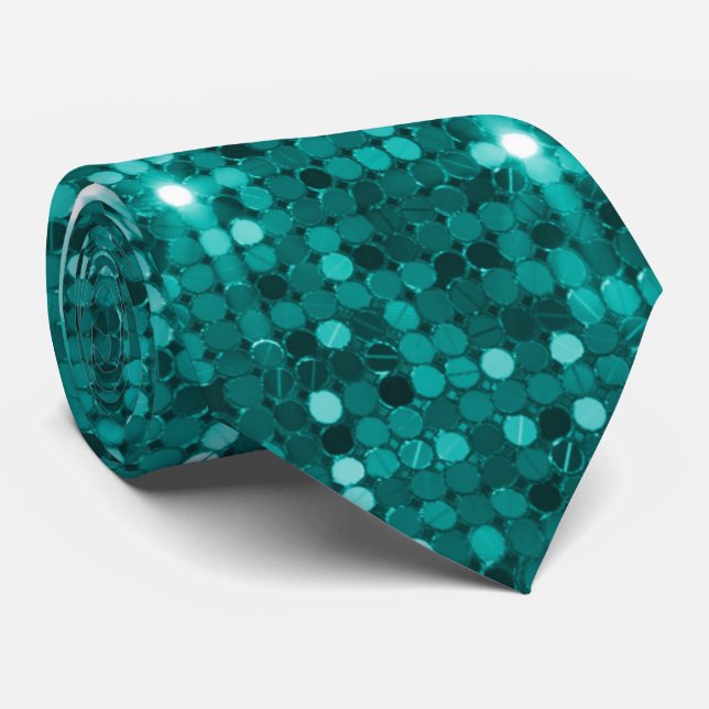 Sparkling Teal Disco Sequin Neck Tie (Rolled)