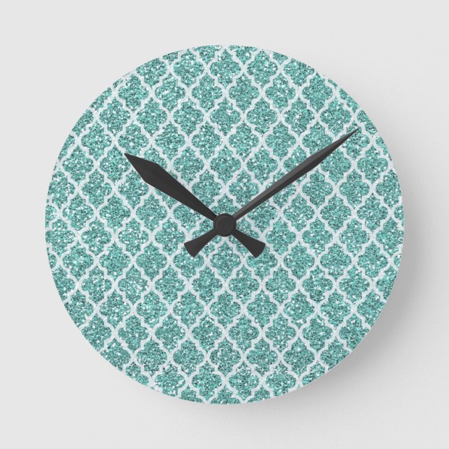 Sparkling Teal Round Clock (Front)