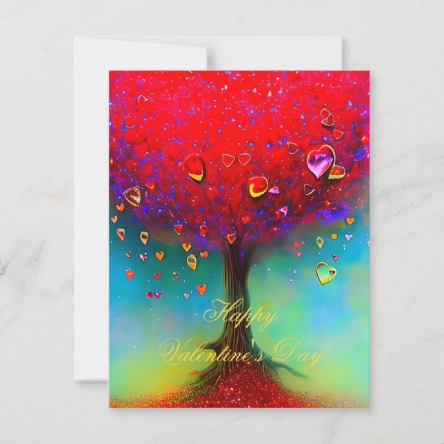 Sparkling tree and hearts valentine  holiday card (Front)