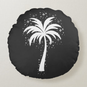 Sparkling Tropical Palm Tree Silhouette Round Cushion