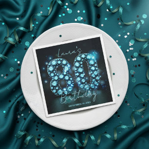 Sparkling Turquoise Black Diamond 80th Birthday Napkin