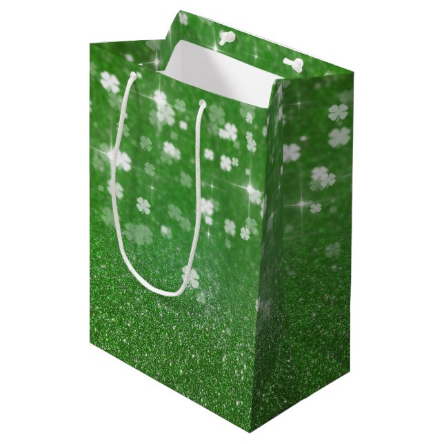 Sparkling Twinkle Glitter Clover - Medium Gift Bag (Front Angled)