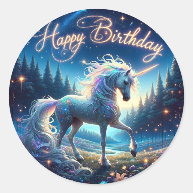 Sparkling Unicorn Birthday Stickers  (Front)