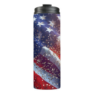 Sparkling USA Flag 4th of July Independence Day Thermal Tumbler