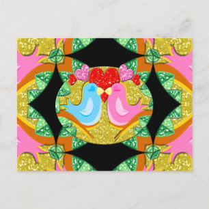 Sparkling Valentine Kissy Birds Holiday Postcard