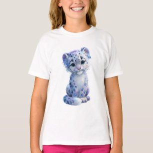 Sparkling Watercolor Snow Leopard Cub Kids T-Shirt