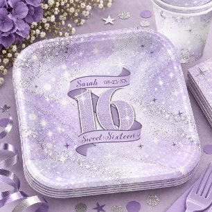 Sparkling Watercolor Sweet 16 Violet ID1333 ID1333 Paper Plate