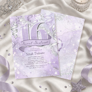Sparkling Watercolor Sweet 16 Violet Silver ID1333 Invitation