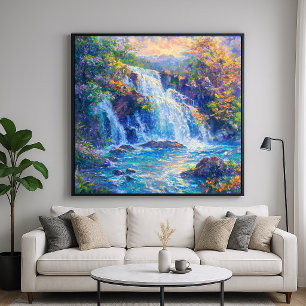 Sparkling Waterfall - Impressionist Painting Style Poster